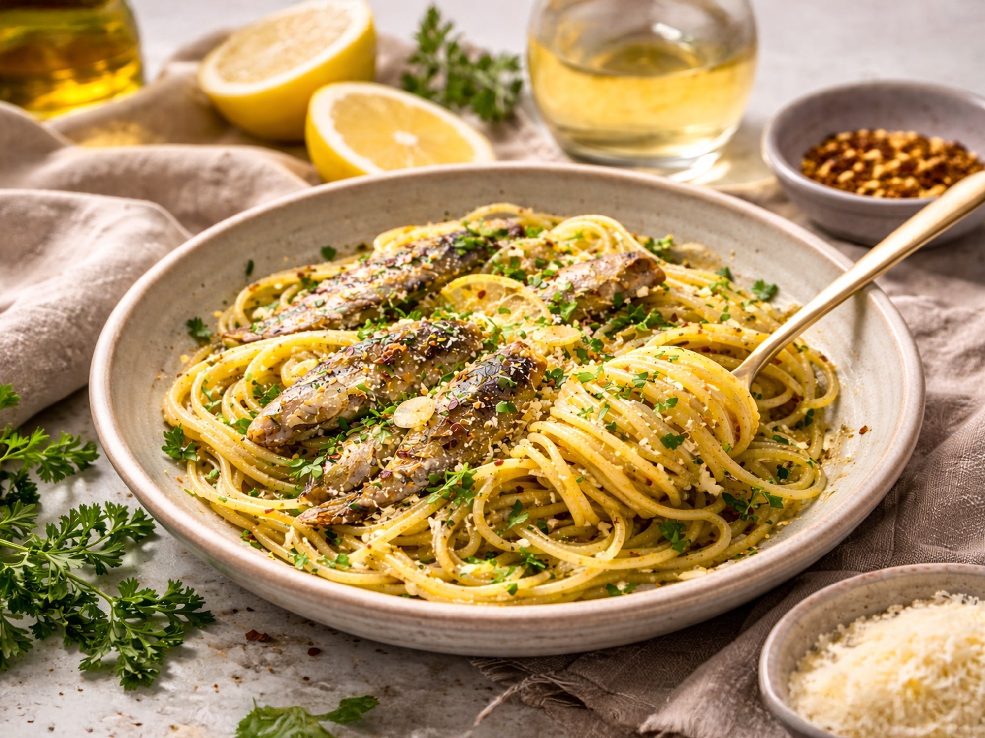Rustic Skin & Bone Sardine & Herb Pasta